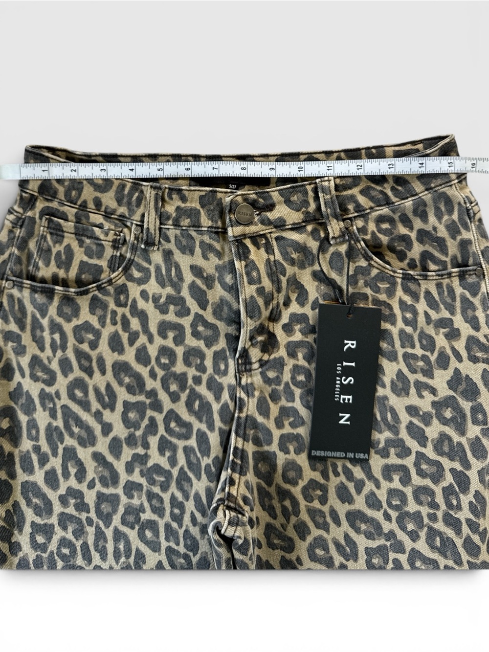 Women’s Risen Barrel Leopard Print Jeans - Beige Black - Picture 8 of 11